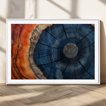 26110607-MGC-FP-36x24_White-Rustic Tree Ring Wall Art – Natural Wood Texture Canvas Print, Farmhouse Log Cabin Decor, Framed Abstract Tree Stump for Living