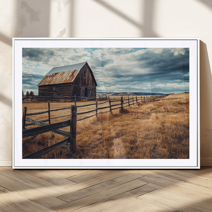 69356982-MGV-CV-36X24-Old Barn Wall Art Canvas Print, Framed Rustic Fence Art Picture Print, Wooden Farmhouse Perfect Rustic Farmhouse Decor Artwork