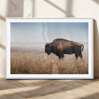 91267849-MGC-FP-36x24_White-Wild Bison Wall Art Canvas Print, Framed Bison in Prairie Art Picture Print, Rustic Western Perfect Rustic Western Decor Artwork