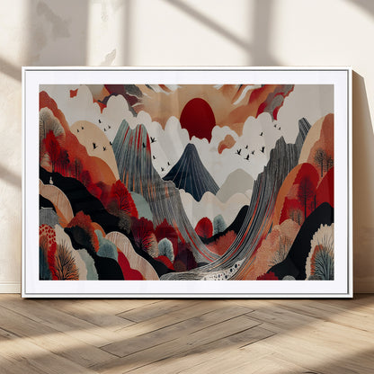 59495752-MGC-FP-36x24_White-Abstract Mountain Wall Art Canvas Print, Framed Vibrant Landscape Art Picture Print, Nature Drawing Perfect Contemporary