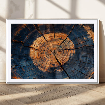 18975622-MGC-FP-36x24_White-Burnt Wood Wall Art Canvas Print, Framed Aged Timber Art Picture Print, Rustic Tree Slice Perfect Rustic Decor Artwork for Home,