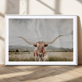 80054319-MGV-CV-36X24-Longhorn Wall Art – Rustic Western Canvas Print, Majestic Bull Artwork for Farmhouse, Ranch or Living Room