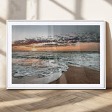 40632752-MGC-FP-36x24_White-Ocean Sunset Wall Art Canvas Print, Framed Beach Waves Art Picture Print, Coastal Scene Perfect Coastal Decor Artwork