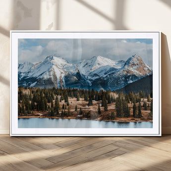 36247746-MGC-FP-36x24_White-Snowy Peaks Wall Art Canvas Print, Framed Alpine Lake Art Picture Print, Pine Forest Perfect Alpine Wilderness Decor Artwork