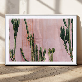 93119502-MGC-FP-36x24_White-Tall Cactus Wall Art Canvas Print, Framed Pink Wall Art Picture Print, Cactus Lines Perfect Modern Desert Decor Artwork