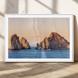 72996116-MGC-FP-36x24_White-El Arco Wall Art Canvas Print, Framed Cabo Rocks Art Picture Print, Ocean Arch Perfect Golden Coastal Landmark Decor Artwork