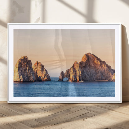 72996116-MGV-CV-36X24-El Arco Wall Art Canvas Print, Framed Cabo Rocks Art Picture Print, Ocean Arch Perfect Golden Coastal Landmark Decor Artwork