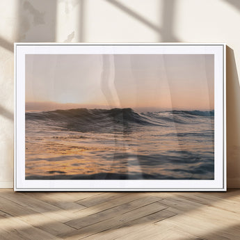 46299358-MGV-CV-36X24-Sunset Waves Wall Art Canvas Print, Framed Ocean Horizon Art Picture Print, Golden Water Perfect Golden Hour Coastal Decor Artwork
