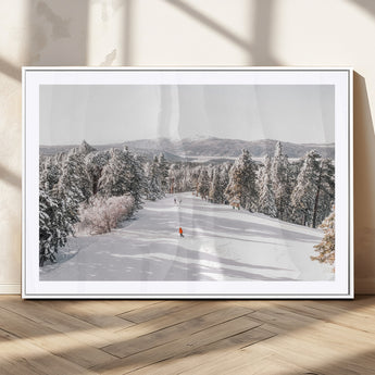 62119206-MGC-FP-36x24_White-Snowy Trail Wall Art Canvas Print, Framed Ski Slope Art Picture Print, Winter Pines Perfect Alpine Adventure Decor Artwork