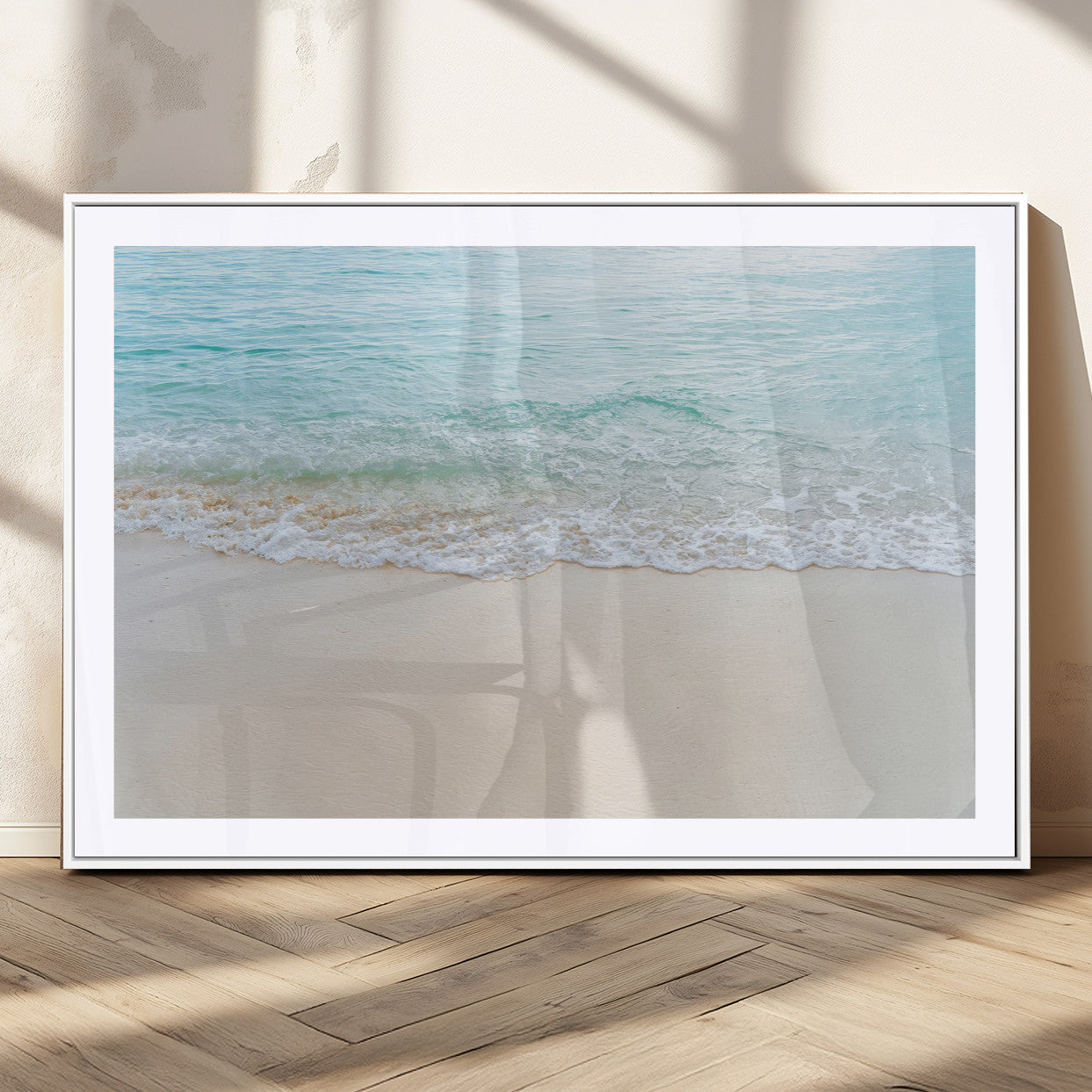 77194056-MGV-CV-36X24-Soft Shoreline Wall Art Canvas Print, Framed Gentle Waves Art Picture Print, Clear Water Perfect Minimalist Coastal Decor Artwork