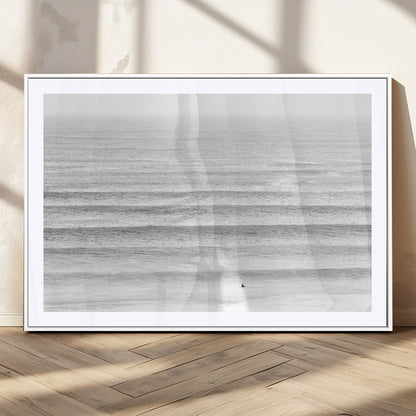 66534476-MGV-CV-36X24-Lone Surfer Wall Art Canvas Print, Framed Ocean Waves Art Picture Print, Minimal Sea Perfect Minimal Coastal Decor Artwork