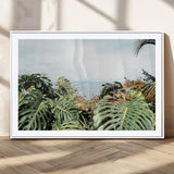 45700479-MGC-FP-36x24_White-Monstera Leaves Wall Art Canvas Print, Framed Tropical Ocean Art Picture Print, Tropical Foliage Perfect Tropical Coastal Jungle