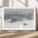 68081143-MGC-FP-36x24_White-Snowy Bison Wall Art Canvas Print, Framed Winter Forest Art Picture Print, Lone Bison Perfect Monochrome Winter Wild Decor Artwork