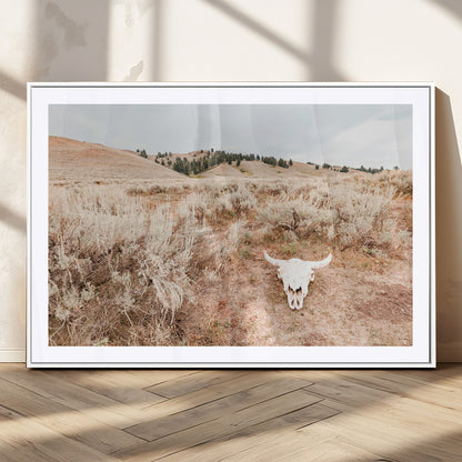 97234735-MGC-FP-36x24_White-Rustic Bones Wall Art Canvas Print, Framed Desert Sage Art Picture Print, Prairie Skull Perfect Minimal Rustic Decor Artwork