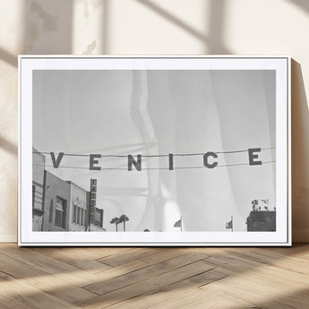 68254589-MGC-FP-36x24_White-Venice Sign Wall Art Canvas Print, Framed Venice Letters Art Picture Print, Los Angeles Perfect Minimalist Urban Decor Artwork