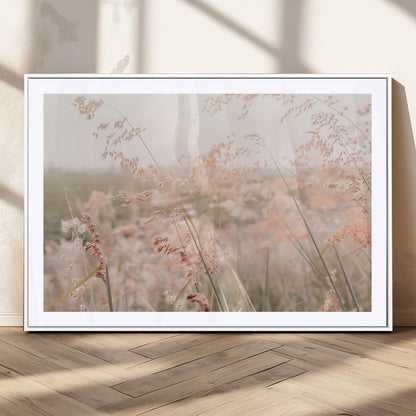 79164340-MGC-FP-36x24_White-Pastel Grasses Wall Art Canvas Print, Framed Soft Meadow Art Picture Print, Field in Breeze Perfect Pastel Minimal Decor Artwork