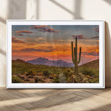 25332783-MGV-CV-36X24-Saguaro Cactus Wall Art Canvas Print, Framed Arizona Sunset Art Picture Print, Sonoran Desert Perfect Southwestern Boho Decor
