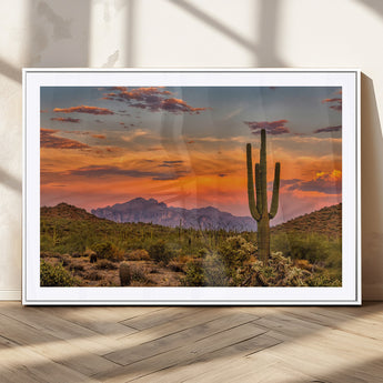 25332783-MGV-CV-36X24-Saguaro Cactus Wall Art Canvas Print, Framed Arizona Sunset Art Picture Print, Sonoran Desert Perfect Southwestern Boho Decor