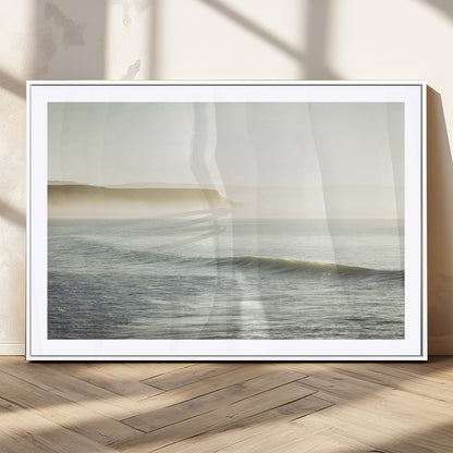 39310633-MGC-FP-36x24_White-Coastal Cliffs Wall Art Canvas Print, Framed Misty Ocean Art Picture Print, Morning Light Perfect Minimalistic Coastal Decor