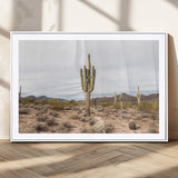 96147924-MGC-FP-36x24_White-Saguaro Cactus Wall Art Canvas Print, Framed Desert Cactus Art Picture Print, Earthy Desert Perfect Southwestern Boho Decor