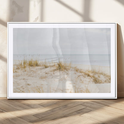 13146857-MGV-CV-36X24-Beach Dunes Wall Art Canvas Print, Framed Soft Horizon Art Picture Print, Coastal Grass Perfect Minimalist Coastal Decor Artwork