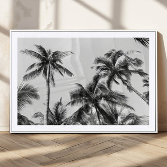 46641801-MGC-FP-36x24_White-Palm Tree Wall Art Canvas Print, Framed Black White Tropics Art Picture Print, Monochrome Palms Perfect Modern Tropical Minimalist