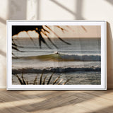 24896468-MGC-FP-36x24_White-Sunset Surf Wall Art Canvas Print, Framed Golden Waves Art Picture Print, Tropical Ocean Perfect Tropical Boho Decor Artwork
