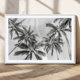 62113786-MGC-FP-36x24_White-Black White Palm Wall Art Canvas Print, Framed Monochrome Tropics Art Picture Print, Minimalist Beach Perfect Coastal Minimalist