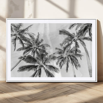 62113786-MGC-FP-36x24_White-Black White Palm Wall Art Canvas Print, Framed Monochrome Tropics Art Picture Print, Minimalist Beach Perfect Coastal Minimalist