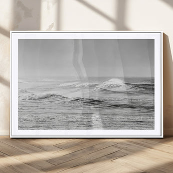 98634812-MGV-CV-36X24-Black and White Ocean Waves Wall Art – Minimalist Sea Canvas Print, Coastal Photography Decor for Living Room, Bedroom or Office