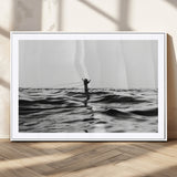 69541918-MGV-CV-36X24-Black White Ocean Wall Art Canvas Print, Framed Moody Seascape Art Picture Print, Surfer Sign Perfect Moody Minimalist Decor
