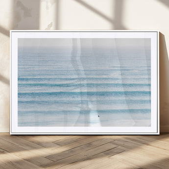 77145995-MGC-FP-36x24_White-Ocean Simplicity Wall Art Canvas Print, Framed Surfer on Water Art Picture Print, Light Blue Perfect Coastal Minimalist Decor