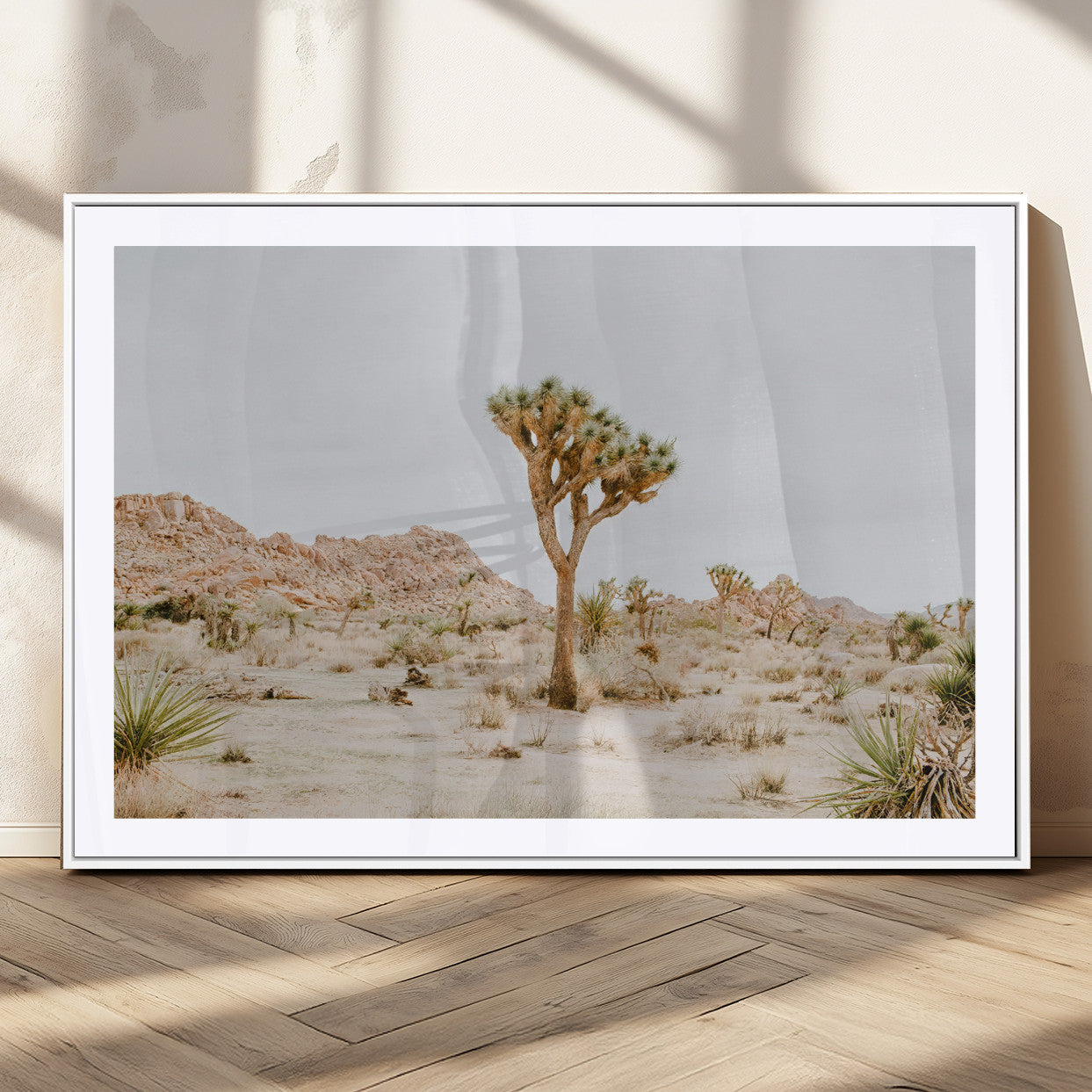 67109959-MGC-FP-36x24_White-Joshua Tree Wall Art Canvas Print, Framed Neutral Desert Art Picture Print, Earthy Landscape Perfect Neutral Boho Decor Artwork