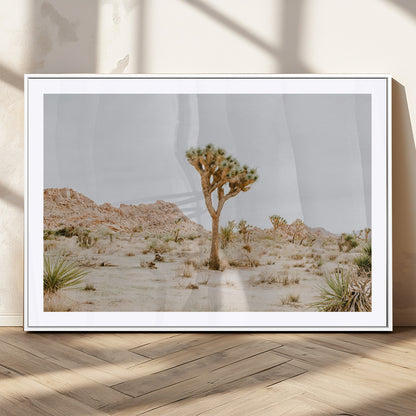 67109959-MGC-FP-36x24_White-Joshua Tree Wall Art Canvas Print, Framed Neutral Desert Art Picture Print, Earthy Landscape Perfect Neutral Boho Decor Artwork