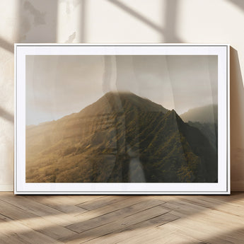 42338636-MGC-FP-36x24_White-Golden Mountain Wall Art Canvas Print, Framed Misty Summit Art Picture Print, Rugged Landscape Perfect Moody Wilderness Decor