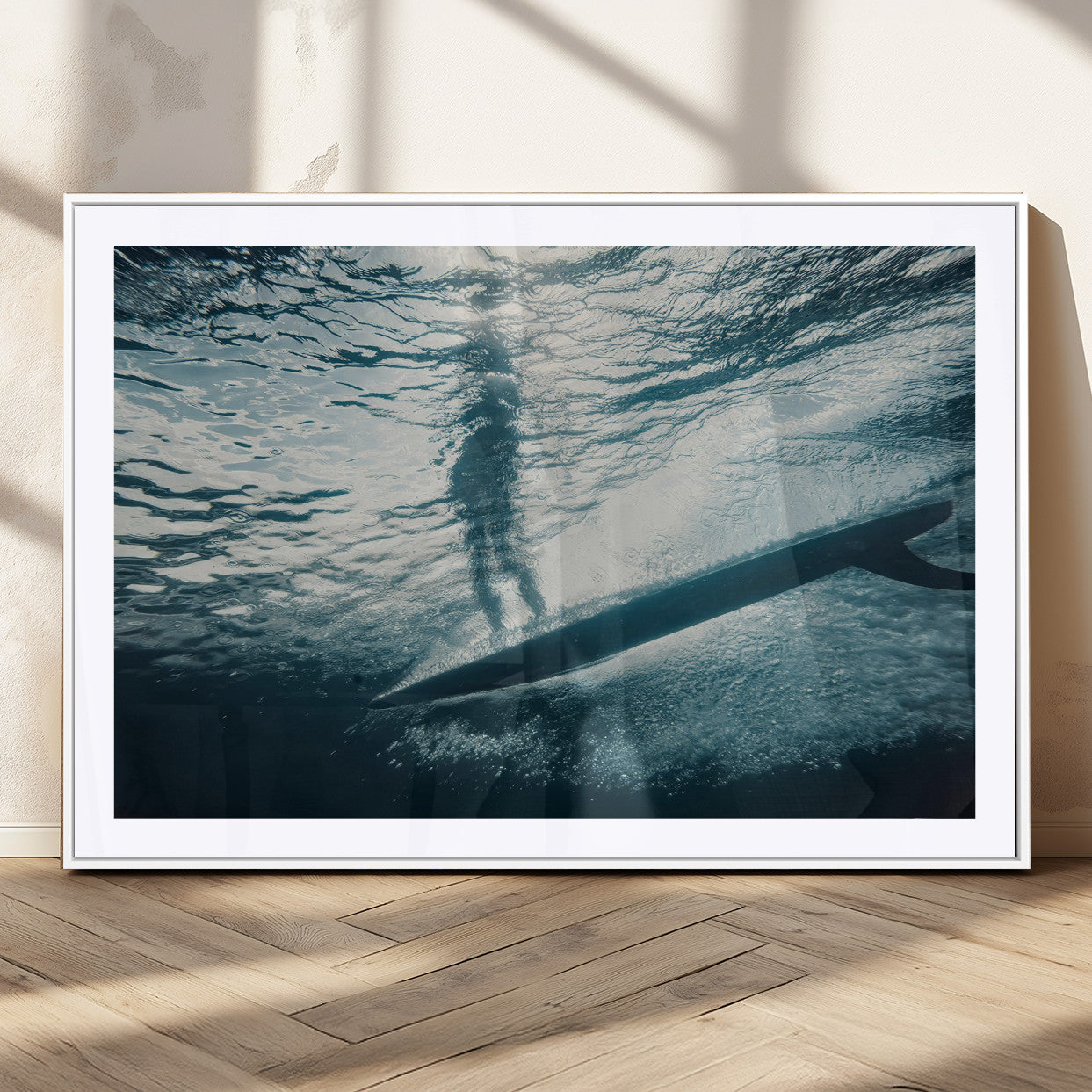 71192524-MGC-FP-36x24_White-Submerged Surf Wall Art Canvas Print, Framed Underwater Perspective Art Picture Print, Ocean Surf Perfect Coastal Adventure Decor