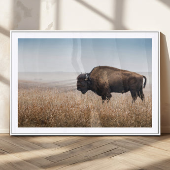 99620201-MGC-FP-36x24_White-Wild Bison Wall Art Canvas Print, Framed Bison in Prairie Art Picture Print, Rustic Western Perfect Rustic Western Decor Artwork