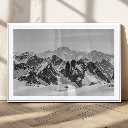 46884246-MGC-FP-36x24_White-Snowy Mountain Wall Art Canvas Print, Framed Mountain Peaks Art Picture Print, Alpine Mountains Perfect Minimalist Alpine Decor
