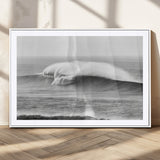 42544082-MGV-CV-36X24-Monochrome Seascape Wall Art Canvas Print, Framed Surf Wave Art Picture Print, Minimalist Ocean Perfect Moody Coastal Decor