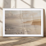 57669769-MGC-FP-36x24_White-Misty Coastal Wall Art Canvas Print, Framed Golden Sunset Art Picture Print, Serene Shoreline Perfect Tranquil Coastal Decor