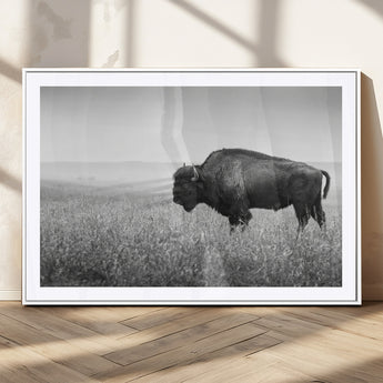 28435251-MGV-CV-36X24-Bison In Prairie Wall Art Canvas Print, Framed Rustic Wildlife Art Picture Print, Wild Buffalo Perfect Rustic Western Decor
