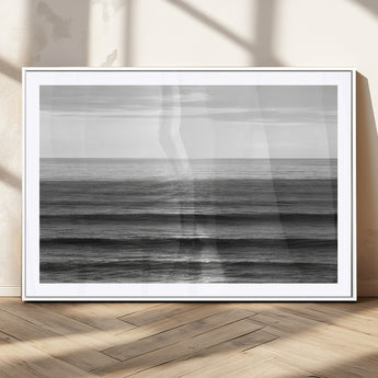 47305203-MGV-CV-36X24-Monochrome Ocean Wall Art Canvas Print, Framed Moody Ocean Art Picture Print, Calm Ocean Perfect Minimalist Coastal Decor Artwork