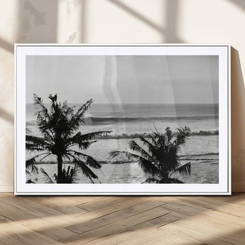 17508038-MGC-FP-36x24_White-Tropical Coastline Wall Art Canvas Print, Framed Palm Trees Art Picture Print, Ocean Waves Perfect Minimalist Coastal Decor
