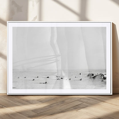 38441169-MGC-FP-36x24_White-Monochrome Swimming Wall Art Canvas Print, Framed Ocean Horizon Art Picture Print, Moody Coastal Perfect Minimalist Coastal Decor