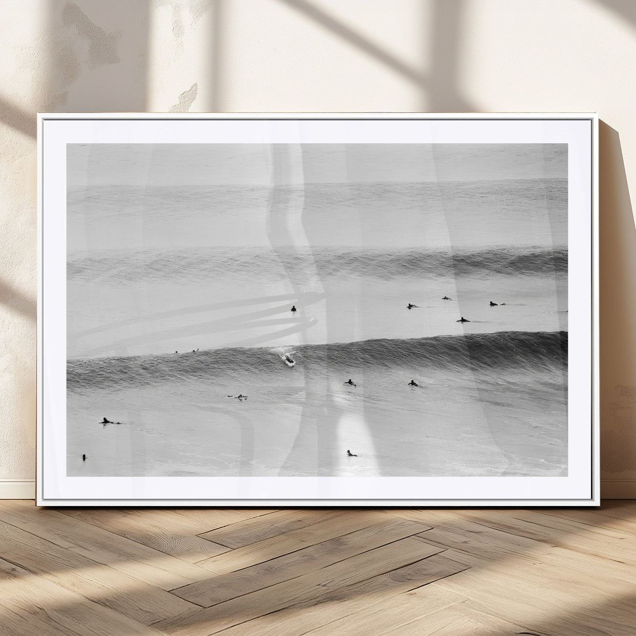 54291445-MGC-FP-36x24_White-Black White Ocean Wall Art Canvas Print, Framed Coastal Sport Art Picture Print, Ocean Culture Perfect Minimalist Coastal Decor