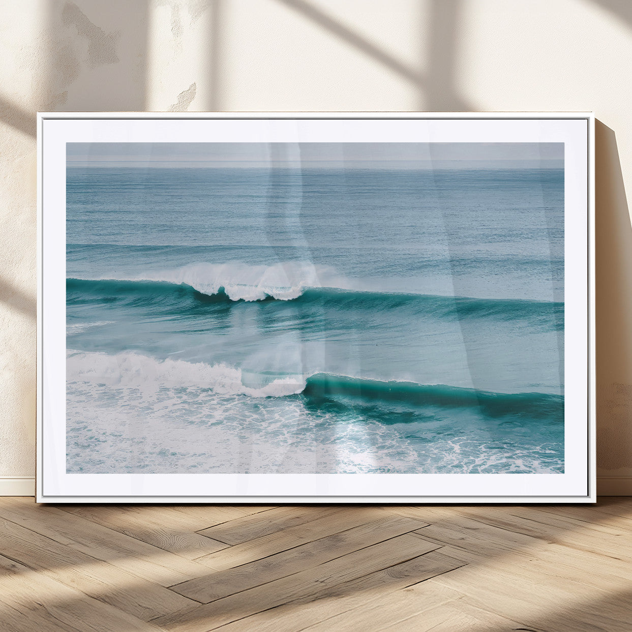 73692470-MGC-FP-36x24_White-Ocean Swell Wall Art Canvas Print, Framed Surf Waves Art Picture Print, Blue Water Perfect Coastal Dynamic Decor Artwork