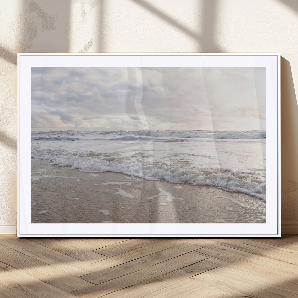 70596264-MGV-CV-36X24-Ocean Waves Wall Art Canvas Print, Framed Coastal Shoreline Art Picture Print, Sea Foam Perfect Coastal Minimalist Decor Artwork