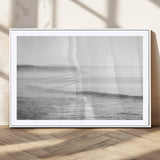 60635783-MGC-FP-36x24_White-Black White Seascape Wall Art Canvas Print, Framed Ocean Waves Art Picture Print, Misty Coastal Perfect Minimalist Coastal Decor