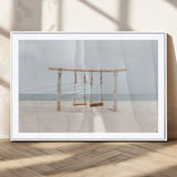 68327283-MGC-FP-36x24_White-Beach Swing Wall Art Canvas Print, Framed Quiet Beach Art Picture Print, Calm Shoreline Perfect Bohemian Coastal Decor Artwork