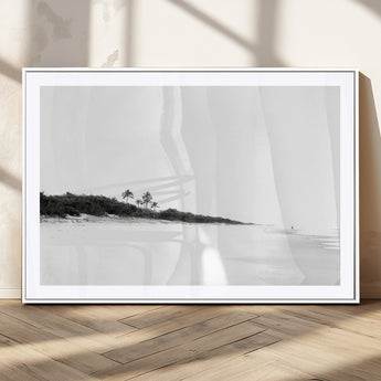 29611516-MGC-FP-36x24_White-Black White Beach Wall Art Canvas Print, Framed Palm Trees Art Picture Print, Monochrome Tropical Perfect Minimalist Coastal Decor